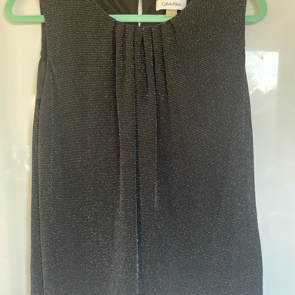 Calvin Klein womens Shimmering Tank Black sleeveless Gathered Petite XL